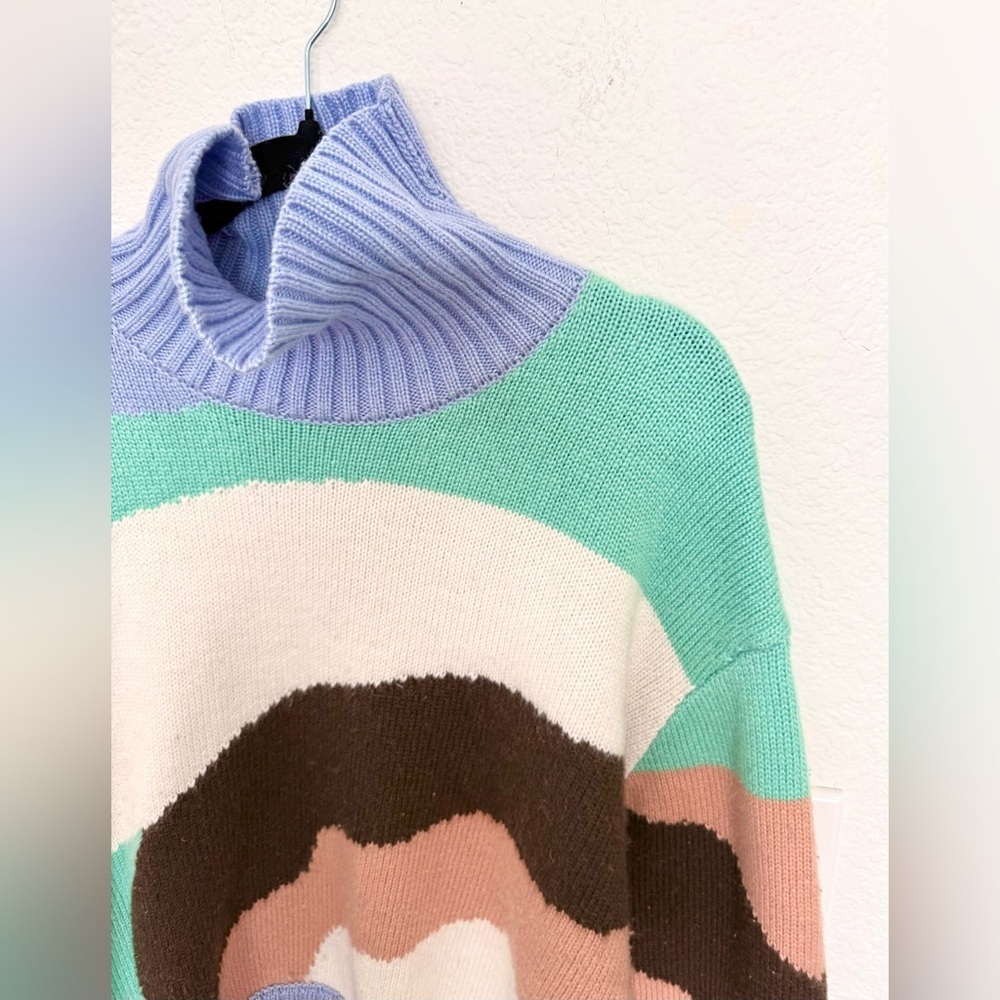 House Of Sunny Turtleneck Landscape Jumper Sweater Wool Blend Multicolor Size 4 - Picture 6 of 10